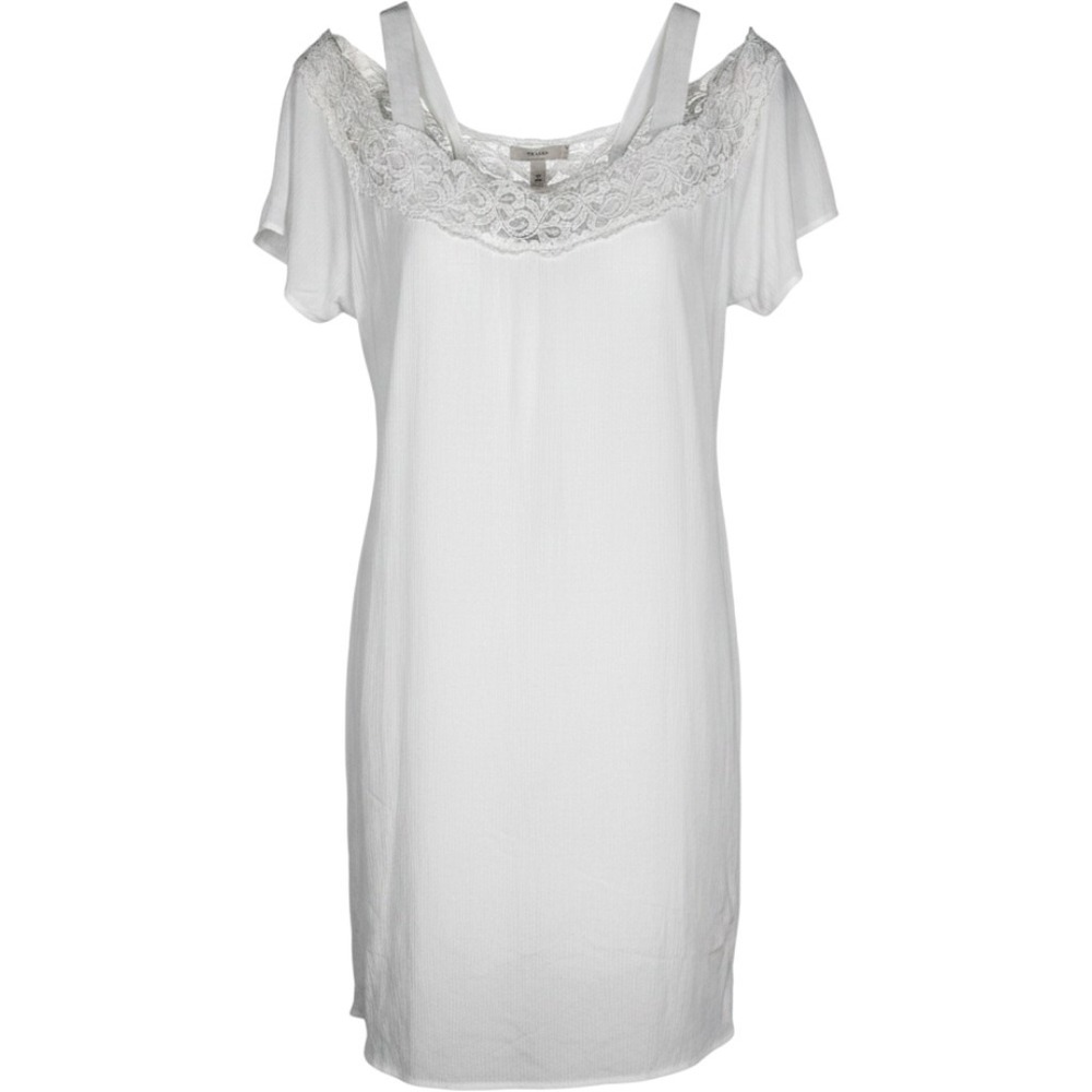 White Lace Gauze Mini Dress White Women 2X Rayon Cold Shoulder Bridal Minimalist